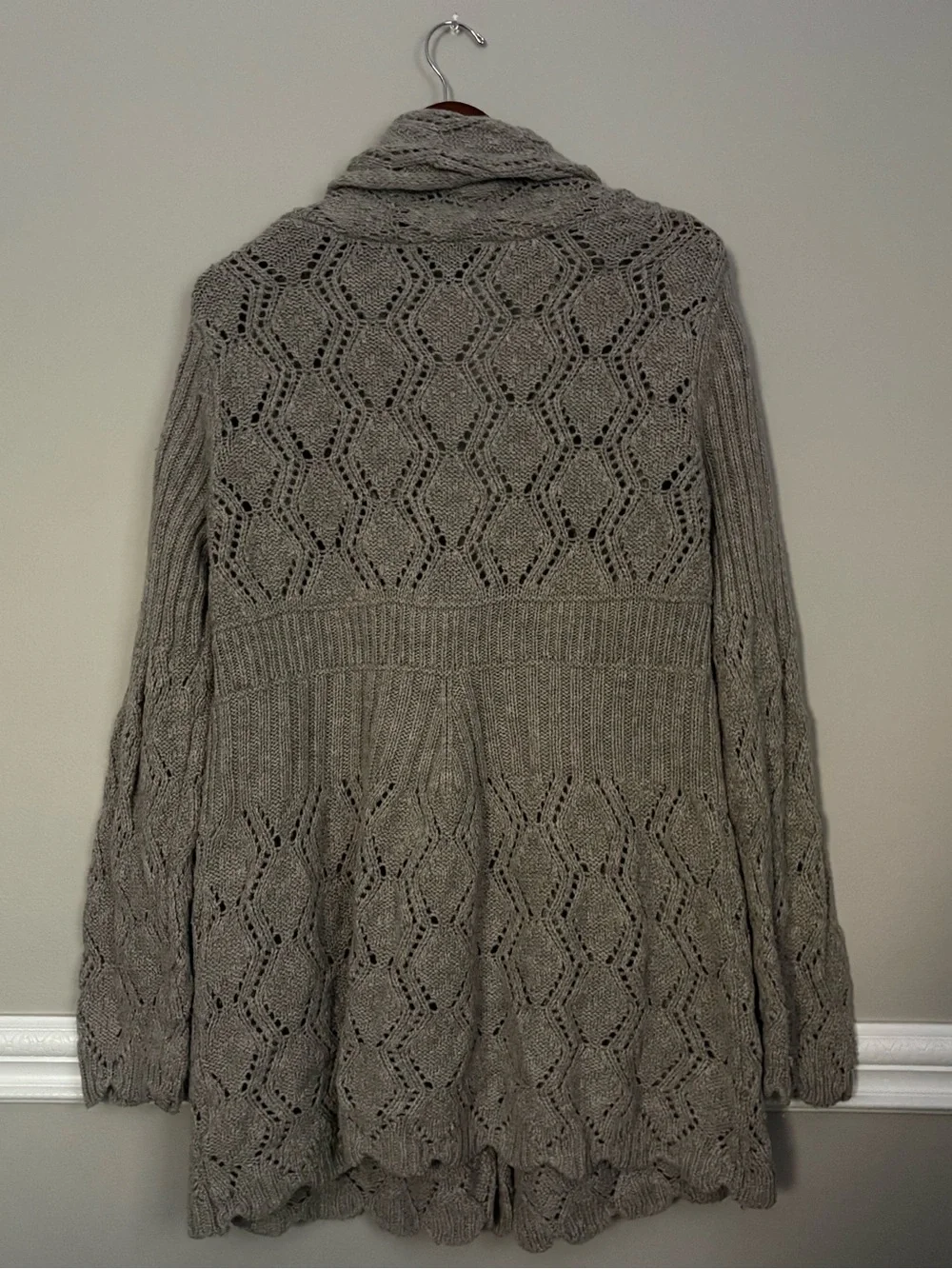 Apt. 9 Gray Open Knit Shawl Collar Long Cardigan Sweater XL Boho